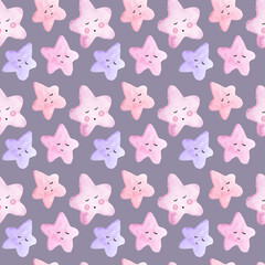 Cute watercolor seamless pattern for children's room. Pink cartoon stars. Pattern for wallpaper, fabric and wrapping paper