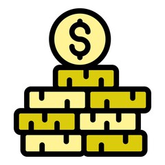 Money coins icon. Outline money coins vector icon color flat isolated