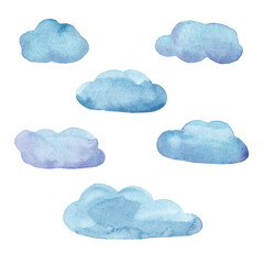 Watercolor cloud and stars illustration. Isolated on a white background.Hand Drawn watercolor illustration.