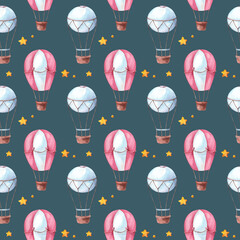 Watercolor seamless pattern with balloons. Pattern for the interior of a children's room, vintage