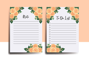 To do list Planner template Orange Dahlia Flower Design