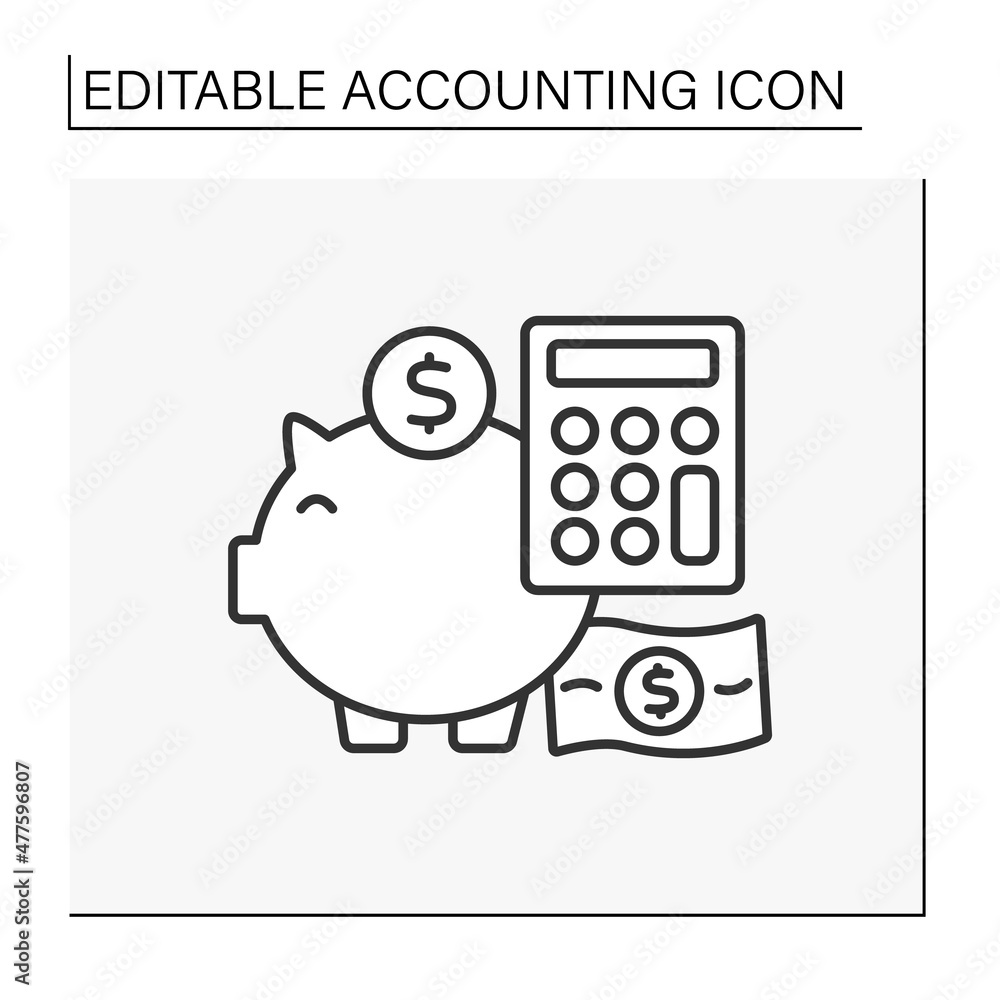 Poster money-saving line icon.cumulative money. summarizing, analyzing and reporting transactions.accountin