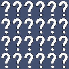 Vector seamless pattern of hand drawn white question marks signs isolated on blue background