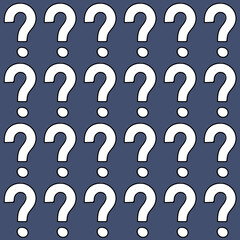 Vector seamless pattern of hand drawn white question marks signs isolated on blue background
