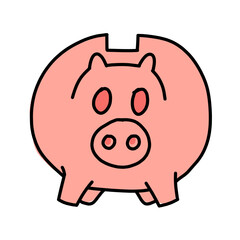 Vector illustration of hand drawn pink piggy bank isolated on white background