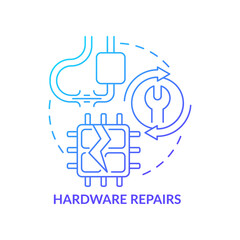 Hardware repair blue gradient concept icon. Physical breakdown, recovery. Type of repair abstract idea thin line illustration. Isolated outline drawing. Roboto-Medium, Myriad Pro-Bold fonts used