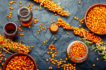Sea buckthorn in herbal medicine,branch with berries