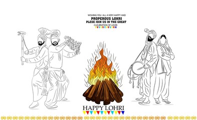 Fototapeta na wymiar Punjabi festival lohri celebration bonfire background. Vector illustration