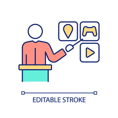 Teaching appplication development RGB color icon. Class on software development. Tutoring on programming. Isolated vector illustration. Simple filled line drawing. Editable stroke. Arial font used