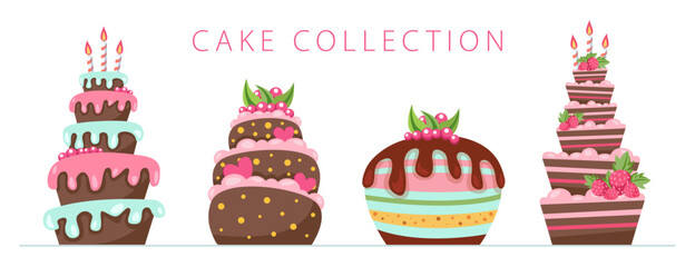 Collection of cakes. Various birthday cakes. Birthday 
