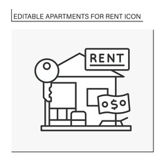 Lease line icon. Cozy house for rent. Comfortable small summer villa for living. Fixed amount of money. Apartment for rent concept. Isolated vector illustration. Editable stroke