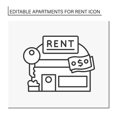 Naklejka premium Lease line icon. Modern building for office. Rent buildings for living, working. Apartment for rent concept. Isolated vector illustration. Editable stroke