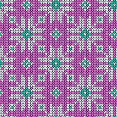 Seamless Pattern of Knitted Snowflakes. - 477602036
