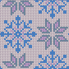 Seamless Pattern of Knitted Snowflakes. - 477602220