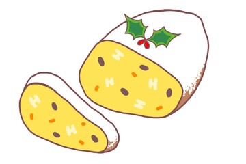 シュトーレンケーキ　Christmas food cartoon food illustration