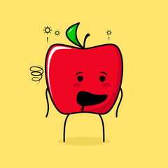 cute red apple character with drunk expression and mouth open. green and red. suitable for emoticon, logo, mascot and icon