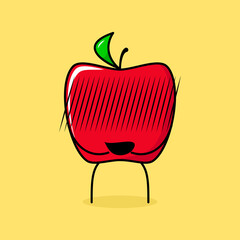 cute red apple character with Embarrassed expression. green and red. suitable for emoticon, logo, mascot and icon