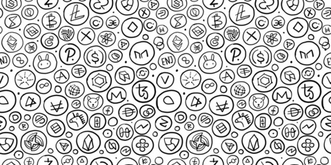 Cryptocurrency Financial Items. Altcoins Collection. Seamless Pattern Background