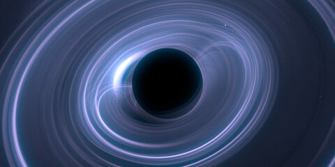 Black hole in deep space. Astronomical massive object. Hot plasma ring and event horizon. Plasma accretion disk.