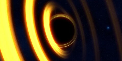 Naklejka premium Black hole in deep space. Astronomical massive object. Hot plasma ring and event horizon. Plasma accretion disk.