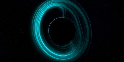 Black hole in deep space. Astronomical massive object. Hot plasma ring and event horizon. Plasma accretion disk.