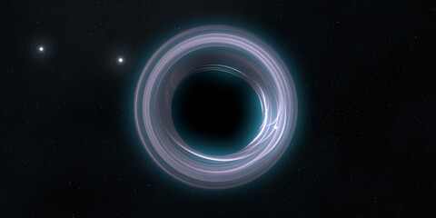 Black hole in deep space. Astronomical massive object. Hot plasma ring and event horizon. Plasma accretion disk.