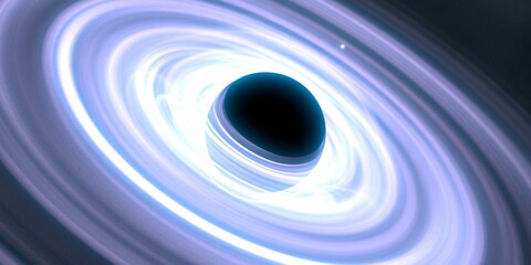 Black hole in deep space. Astronomical massive object. Hot plasma ring and event horizon. Plasma accretion disk.