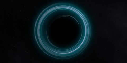 Black hole in deep space. Astronomical massive object. Hot plasma ring and event horizon. Plasma accretion disk.