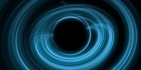 Black hole in deep space. Astronomical massive object. Hot plasma ring and event horizon. Plasma accretion disk.