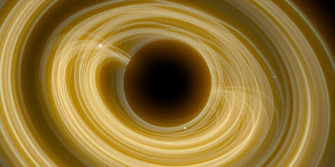 Black hole in deep space. Astronomical massive object. Hot plasma ring and event horizon. Plasma accretion disk.