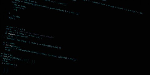 Computer script code. Programming screen of software developer. Program code background. Modern technology backdrop for advertisements.