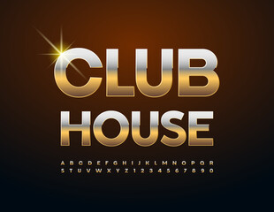 Vector trendy Sign Club House.  Stylish Golden. Artistic Alphabet Letters and Numbers set