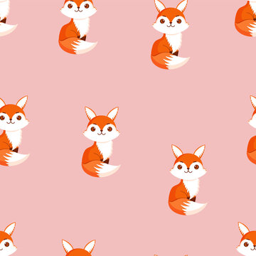 Seamless pattern with cute fox. Texture with animals for textiles, wallpaper or print design. Vector illustration.