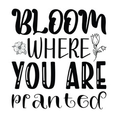 Bloom where you are planted, Can be used for prints bags, t-shirts, posters, cards. Calligraphy vector. Ink illustration
