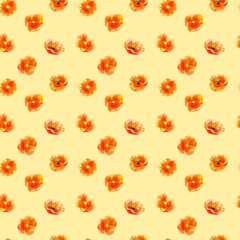 ナガミヒナゲシの背景素材　春の雑草、草花　手描きの水彩イラストのテキスタイル柄