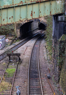 Railway tracks with bridge tunnel