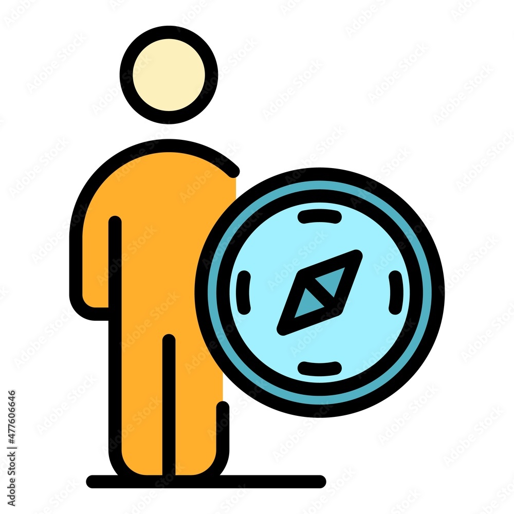 Poster mentor teach navigation icon. outline mentor teach navigation vector icon color flat isolated