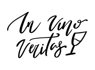 Lettering hand drawn quote In vino veritas, isolated on white background