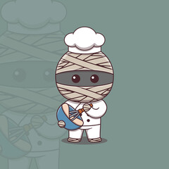 Cute mummy chef with whisk and mixing bowl