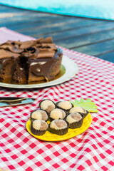 Delicious Sweet Bakery Patisserie Food Menu Gourmet Meal Dessert Chocolate Strawberry Lemon Flour Cake Pie Piece Chicken Fry Cheese Pizza