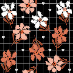 Abstract Fringed Florals Leaves Geometric Background Hearths Seamless Pattern Petal Concept Design Trendy Fashion Colors