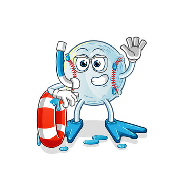 baseball swimmer with buoy mascot. cartoon vector