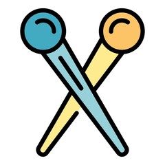 Sew needle icon. Outline sew needle vector icon color flat isolated