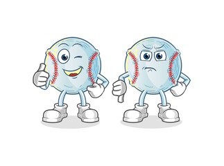 baseball thumbs up and thumbs down. cartoon mascot vector