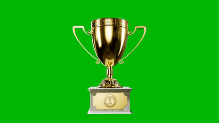 prize goblet with pedestal on green screen, isolated - object 3D illustration