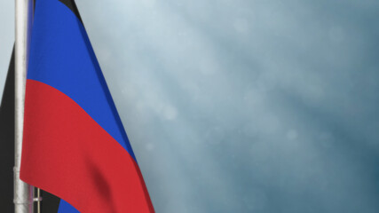 Donetsk Peoples Republic flag is hanging on blue for day of the flag - bokeh - abstract 3D rendering