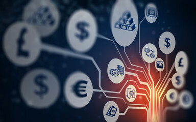 Business Money and Finance Concept Over Futuristic Electronic Circuit