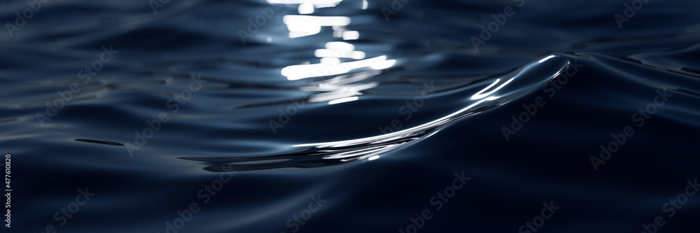 Wall mural Ocean waves with moon light reflection. Shallow depth of field close-up. 3D rendering.