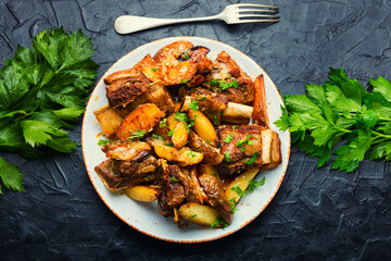 Beef stew with potatoes.