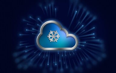 Snowflake Icon in Metallic Cloud Representing Wireless Technology